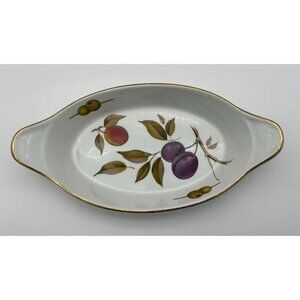 Royal Worcester Evesham Vale Gold Vintage 10 in Au Gratin  Oval Dish Fruit Theme